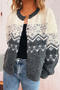 casual slight stretch 5 colors snowflake jacquard knit cardigan_Dark Gray
