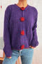 casual slight stretch flower decor button knit cardigan_Pink_Purple