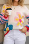 stylish slight stretch flower and stripe jacquard knitted all-match sweater_Black_White_Beige
