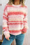 casual slight stretch jacquard gradient color knit sweater_Pink