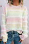 casual slight stretch jacquard gradient color knit sweater_Pink_Green_Blue_Multicolor
