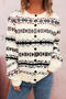 casual slight stretch retro diamond pattern jacquard knit sweater_Black_White