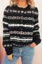casual slight stretch retro diamond pattern jacquard knit sweater_Black