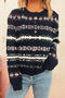 casual slight stretch retro diamond pattern jacquard knit sweater_Black_White_Dark Blue