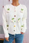 casual slight stretch flower decor heart-shaped button knitted cardigan_White