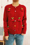 casual slight stretch flower decor heart-shaped button knitted cardigan_White_Pink_Red