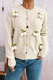 casual slight stretch flower decor heart-shaped button knitted cardigan_White_Pink_Red_Yellow_Beige