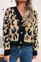 casual slight stretch knitted leopard pattern heart-shaped button cardigan_Black_Khaki
