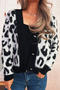 casual slight stretch knitted leopard pattern heart-shaped button cardigan_Black