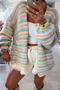 casual slight stretch gradient color stripes loose knitted cardigan_Pink_Khaki _Multicolor