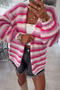 casual slight stretch gradient color stripes loose knitted cardigan_Pink