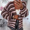 casual slight stretch gradient color stripes loose knitted cardigan_Pink_Khaki