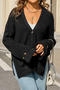 casual slight stretch knitted 5 colors v-neck button loose all-match sweater_Black