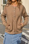 casual slight stretch knitted 3 colors single-breasted pocket loose sweater_Gray_Pink_Khaki