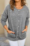 casual slight stretch knitted 3 colors single-breasted pocket loose sweater_Gray