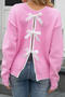 stylish slight stretch knitted 3 colors bow decor loose sweater_White_Pink