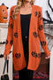halloween casual slight stretch jacquard long sleeve cardigan sweater_Black_Orange