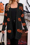 halloween casual slight stretch jacquard long sleeve cardigan sweater_Black