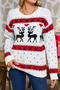 christmas stylish slight stretch deer and heart knitted all-match sweater_Red