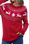 christmas stylish slight stretch deer and tree knitted all-match sweater_Black_Gray_Red