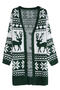 christmas casual slight stretch jacquard long sleeve cardigan sweater_Red_Dark Green