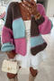 casual slight stretch contrast color all-match knitted cardigan_Pink_Sky Blue
