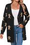 christmas casual slight stretch jacquard v-neck single-breasted sweater_Black