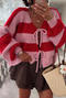 casual slight stretch contrast color all-match knitted lace-up cardigan_Black_Pink_Red