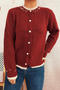 casual slight stretch pearl button decor all-match knitted cardigan_Gray_Red