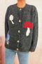 casual slight stretch mushroom jacquard all-match knitted cardigan_Dark Gray