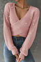 chic stylish slight stretch knitted 4 colors pearl decor v-neck sweater_Black_Pink