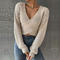 chic stylish slight stretch knitted 4 colors pearl decor v-neck sweater_Black_Pink_Rose Red_Khaki