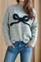 casual slight stretch 4 colors bow jacquard all-match knitted sweater_Gray