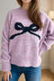 casual slight stretch 4 colors bow jacquard all-match knitted sweater_Gray_Dark Gray_Light Purple
