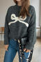 casual slight stretch 4 colors bow jacquard all-match knitted sweater_Gray_Dark Gray