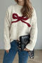casual slight stretch 4 colors bow jacquard all-match knitted sweater_Gray_Dark Gray_Light Purple_Beige