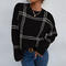 casual retro slight stretch knitted 4 colors loose all-match sweater_Black