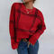 casual retro slight stretch knitted 4 colors loose all-match sweater_Black_Red