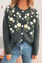 casual slight stretch jacquard flower decor all-match knitted cardigan_Gray_Dark Gray