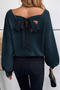 stylish slight stretch knitted v-neck backless bow loose sweater_Black_Dark Blue