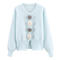 casual slight stretch ribbed knit flower pearl decor crew neck sweaters_White_Pink_Sky Blue