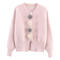 casual slight stretch ribbed knit flower pearl decor crew neck sweaters_White_Pink