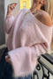 casual slight stretch new solid color imitation mink knitted sweater_White_Gray_Pink