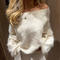 casual slight stretch new solid color imitation mink knitted sweater_White