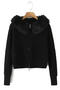 casual slight stretch ribbed knit fuzzy hooded sweaters_Black