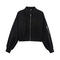 casual non-stretch suede fabric solid color zip-up lapel jacket_Black