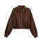 casual non-stretch suede fabric solid color zip-up lapel jacket_Black_Brown