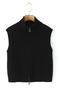 casual slight stretch ribbed knit stand collar zip-up sweaters_Black