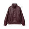 casual non-stretch pu stand collar solid color jacket_Black_Rose Red
