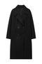 casual non-stretch tweed solid color lapel long jacket_Black